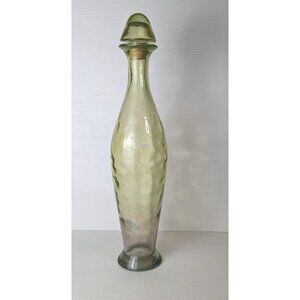 Vintage MCM Genie Bottle yellow Greenish Bubble Glass Tall Decanter Art Decor